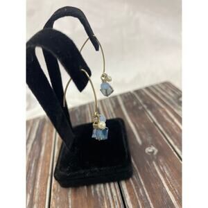 Women's Gold Blue Beaded Drop Earrings GUC Lightweight